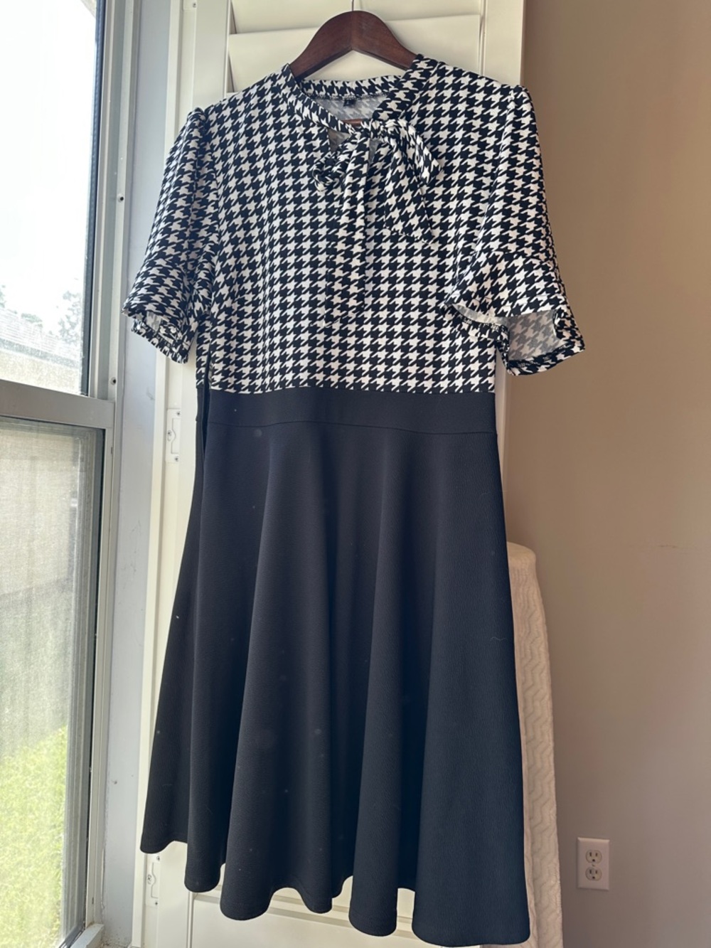 Black & White Houndstooth Top with Solid Black Skirt